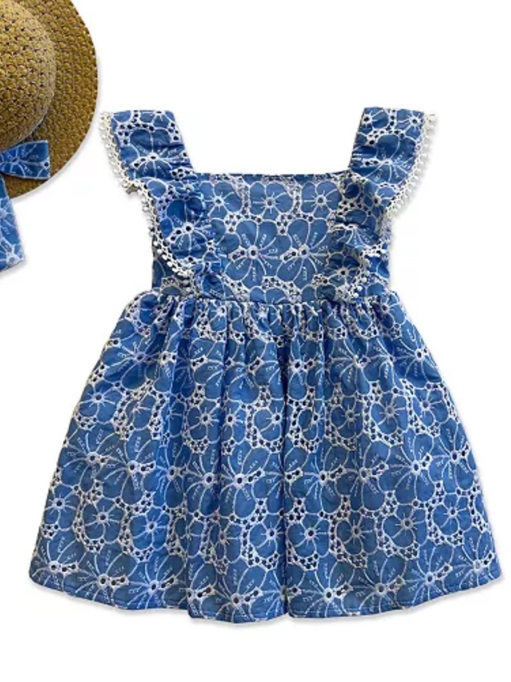Blueberi Boulevard Eyelet Round Neck Sundress